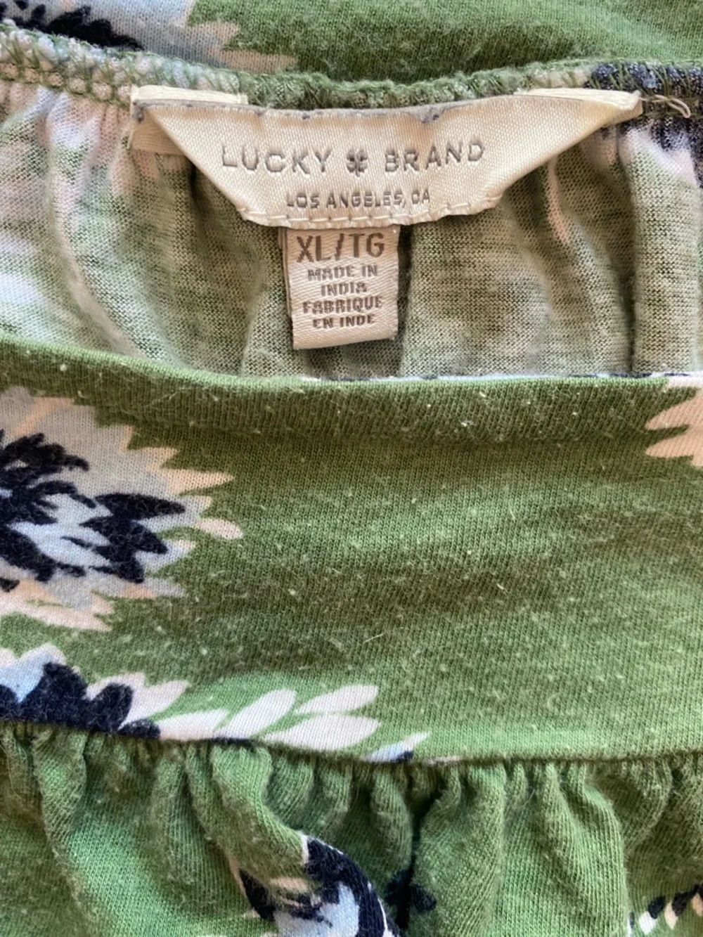 Lucky Brand Women's Square Neck Floral Short Sleeve Blouse Spring Green Size XL